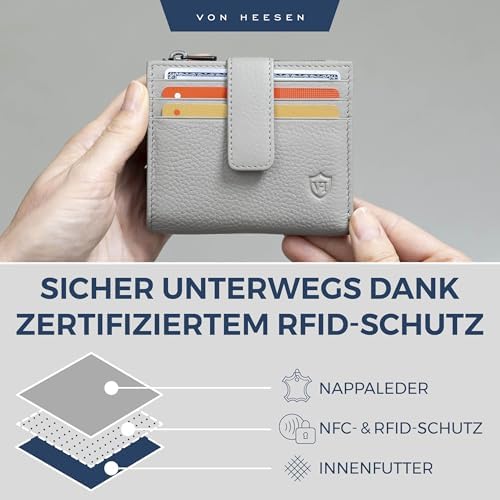VON HEESEN Leder Kartenetui mit RFID-Schutz - Elegante Geldbörse für Damen & Herren in Violett mit Münzfach