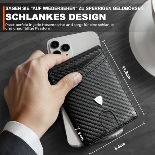 TEEHON Herren Geldbörse Slim Wallet aus Kohlefaserleder mit RFID-Schutz – Minimalistisches Portmonee für Alltag & Reisen