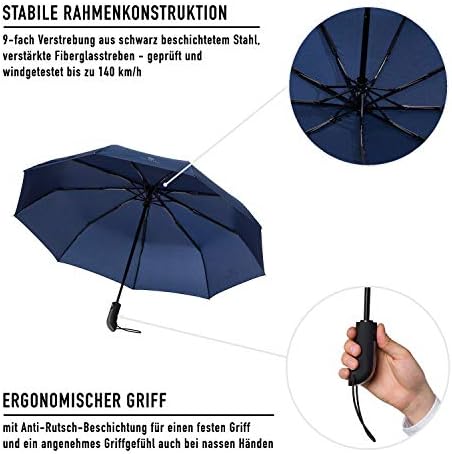 VON HEESEN Taschenschirm sturmfest bis 140 km/h - kompakt, leicht & inklusive Schirm-Tasche für Reisen