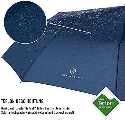 VON HEESEN Taschenschirm sturmfest bis 140 km/h - kompakt, leicht & inklusive Schirm-Tasche für Reisen