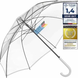 GOODS+GADGETS Durchsichtiger Regenschirm mit weißem Stock – Elegantes Fashion-Highlight für stilvolle Regentage