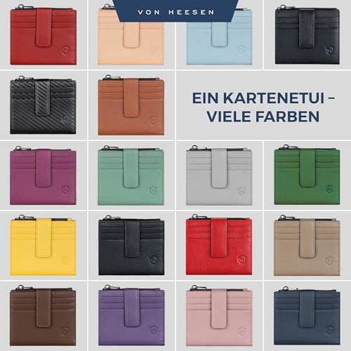 VON HEESEN Leder Kartenetui mit RFID-Schutz - Elegante Geldbörse für Damen & Herren in Violett mit Münzfach