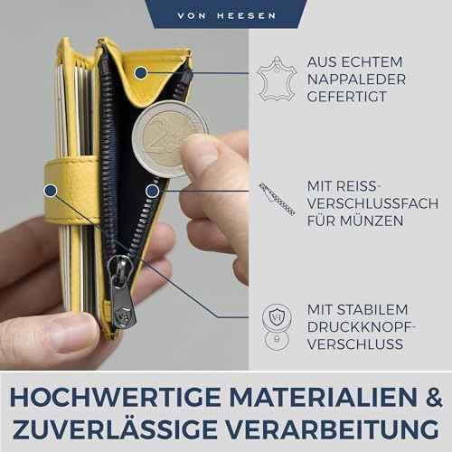 VON HEESEN Leder Kartenetui mit RFID-Schutz - Elegante Geldbörse für Damen & Herren in Violett mit Münzfach