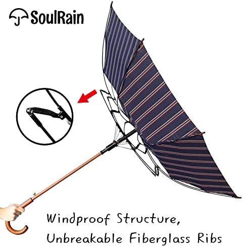 SoulRain Regenschirm schwarz – Robuster XXL Stockschirm mit Holzgriff & Automatik-Öffnung für Hochzeit/Golf/Wetterfest