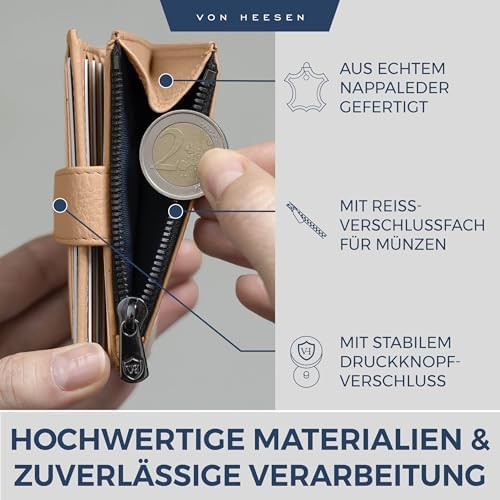 VON HEESEN Leder Kartenetui mit RFID-Schutz - Elegante Geldbörse für Damen & Herren in Violett mit Münzfach