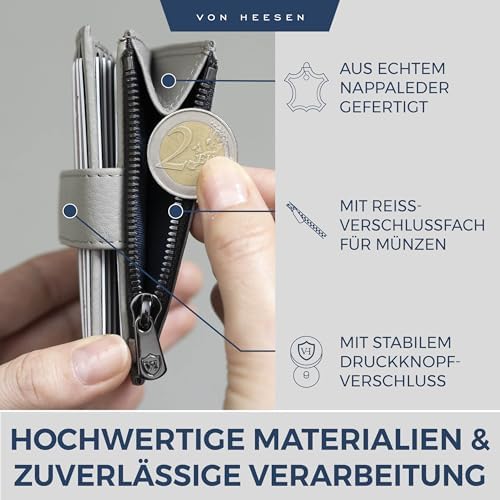 VON HEESEN Leder Kartenetui mit RFID-Schutz - Elegante Geldbörse für Damen & Herren in Violett mit Münzfach