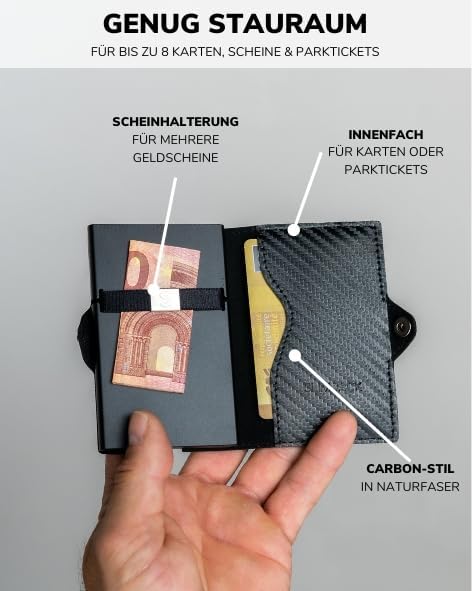 SLIMJACK Smart Wallet mit RFID-Schutz - Stilvolles Kreditkartenetui für Herren im Carbon Design