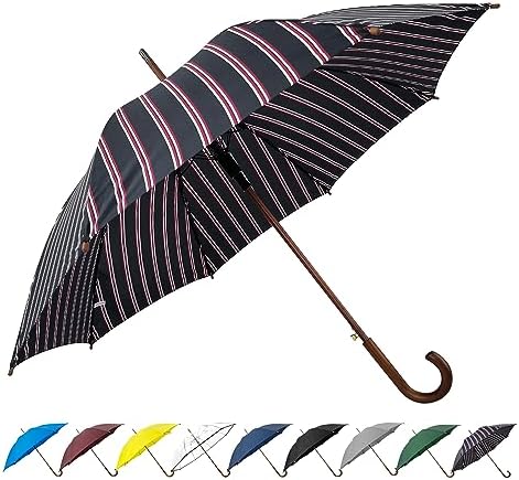 SoulRain Regenschirm schwarz – Robuster XXL Stockschirm mit Holzgriff & Automatik-Öffnung für Hochzeit/Golf/Wetterfest