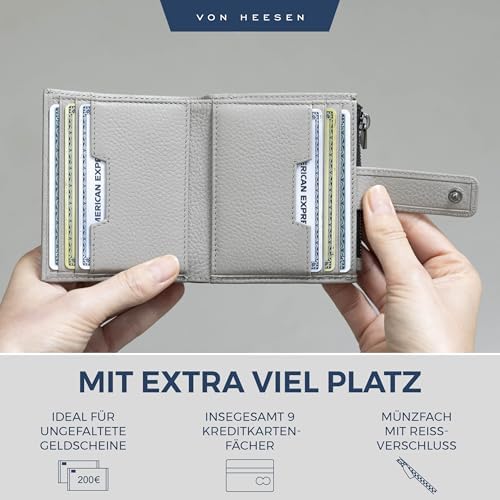 VON HEESEN Leder Kartenetui mit RFID-Schutz - Elegante Geldbörse für Damen & Herren in Violett mit Münzfach