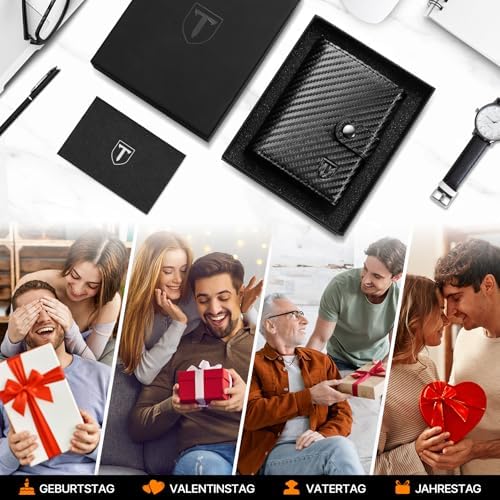 Tomylv Herren Geldbörse mit RFID Schutz – Stilvolles Kohlefaserleder Bi-Fold Portemonnaie für Reisen, Schwarz & Orange