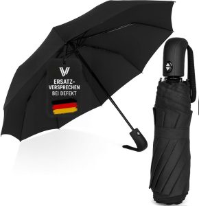Villkin sturmfester Regenschirm mit Auf-Zu-Automatik - robuster 107cm Taschenschirm in Schwarz für Damen & Herren