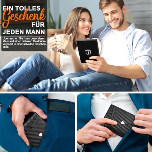 TEEHON Herren Geldbörse Slim Wallet aus Kohlefaserleder mit RFID-Schutz – Minimalistisches Portmonee für Alltag & Reisen