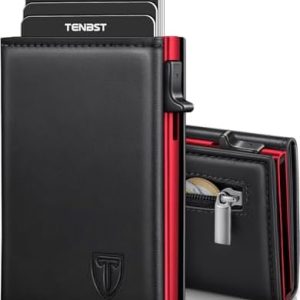 TENBST Herren Geldbörse – Edles RFID-Sicher Slim Wallet mit Münzfach & Platz für 10 Karten, ideal für unterwegs – Rot-Sc